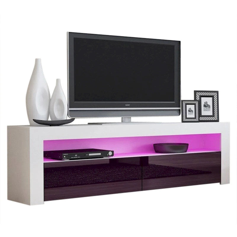 63" TV Stand with 16-Color LED Lights – High Gloss, 19 Color Options, Fits up to 70" TV, Single