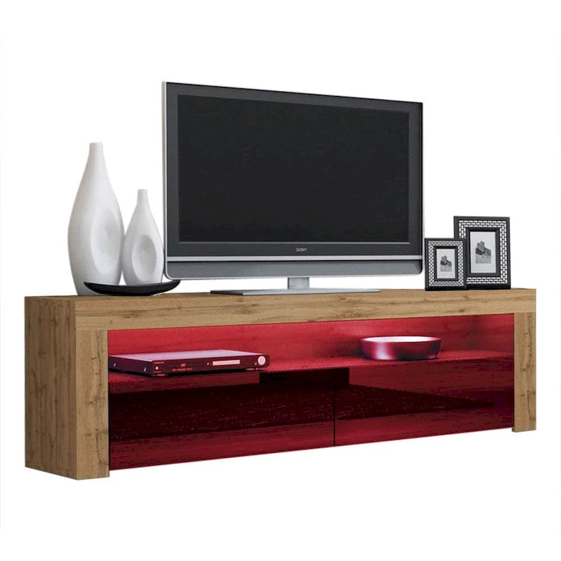 63" TV Stand with 16-Color LED Lights – High Gloss, 19 Color Options, Fits up to 70" TV, Single
