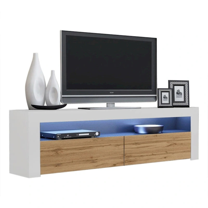 63" TV Stand with 16-Color LED Lights – High Gloss, 19 Color Options, Fits up to 70" TV, Single