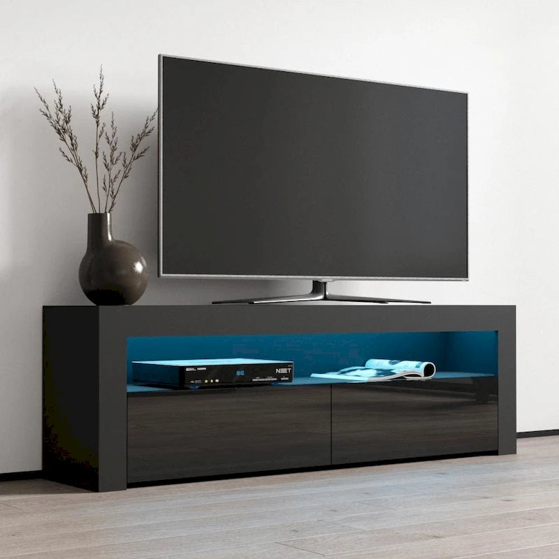 63" TV Stand with 16-Color LED Lights – High Gloss, 19 Color Options, Fits up to 70" TV, Single