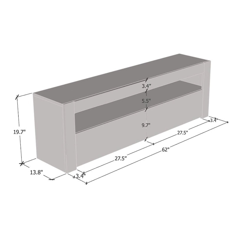 63" TV Stand with 16-Color LED Lights – High Gloss, 19 Color Options, Fits up to 70" TV, Single