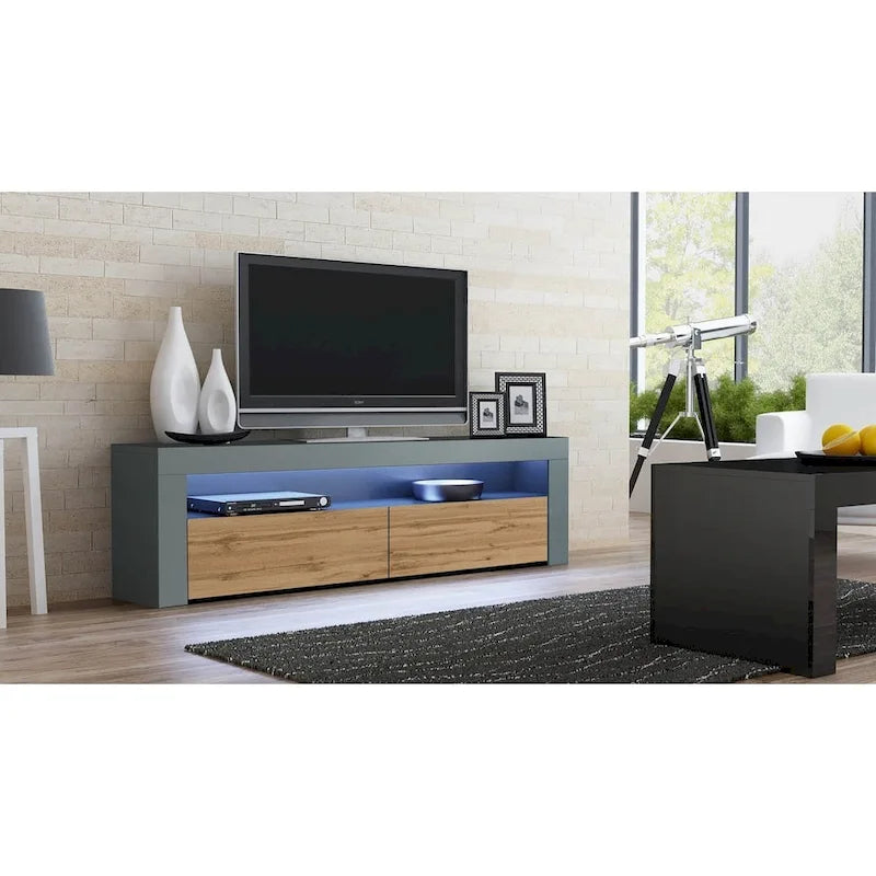 63" TV Stand with 16-Color LED Lights – High Gloss, 19 Color Options, Fits up to 70" TV, Single