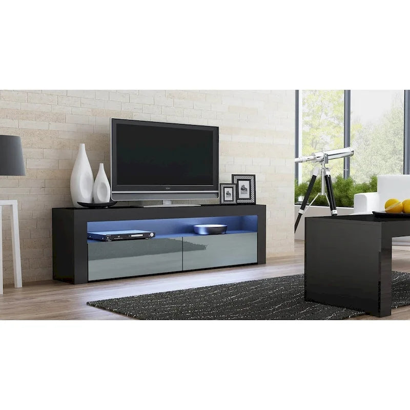 63" TV Stand with 16-Color LED Lights – High Gloss, 19 Color Options, Fits up to 70" TV, Single