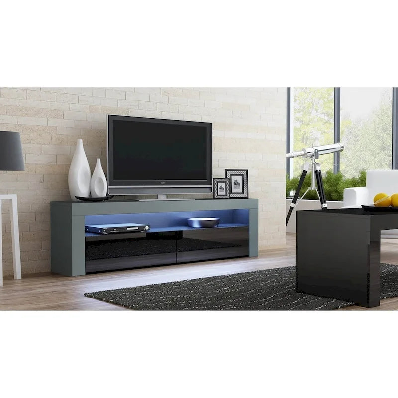 63" TV Stand with 16-Color LED Lights – High Gloss, 19 Color Options, Fits up to 70" TV, Single