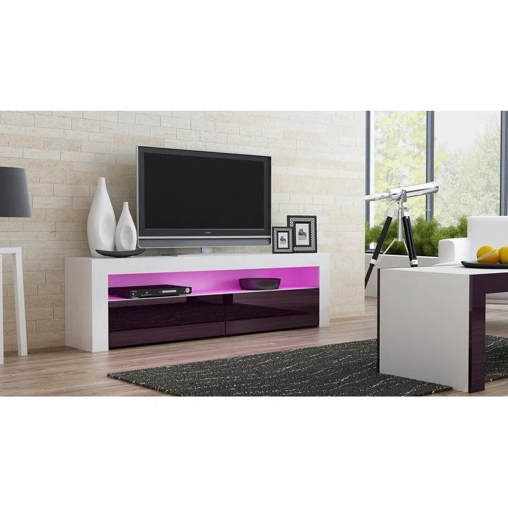 63" TV Stand with 16-Color LED Lights – High Gloss, 19 Color Options, Fits up to 70" TV, Single