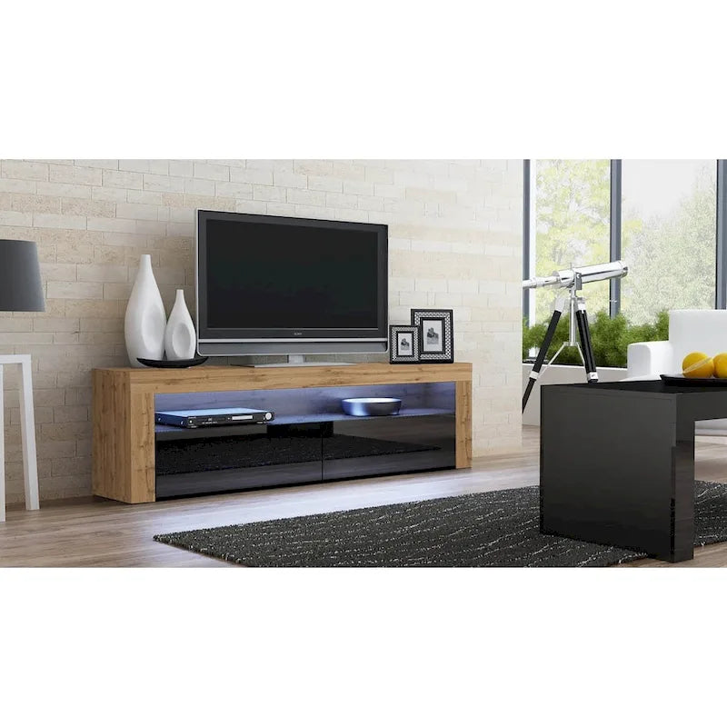63" TV Stand with 16-Color LED Lights – High Gloss, 19 Color Options, Fits up to 70" TV, Single