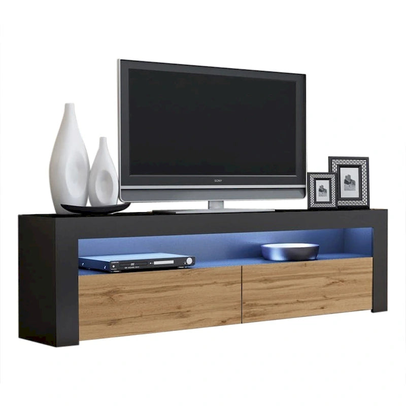 63" TV Stand with 16-Color LED Lights – High Gloss, 19 Color Options, Fits up to 70" TV, Single