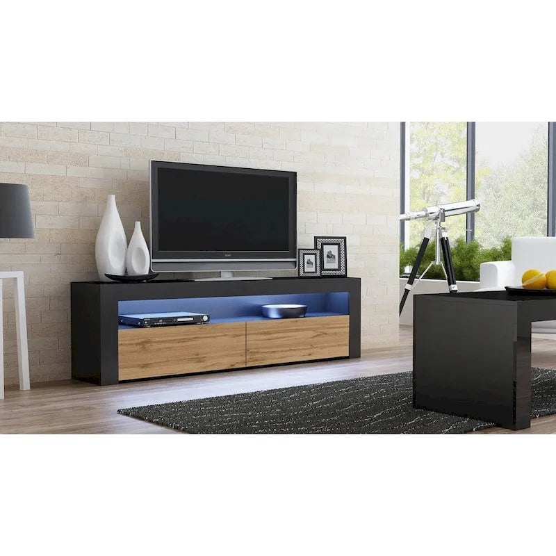 63" TV Stand with 16-Color LED Lights – High Gloss, 19 Color Options, Fits up to 70" TV, Single