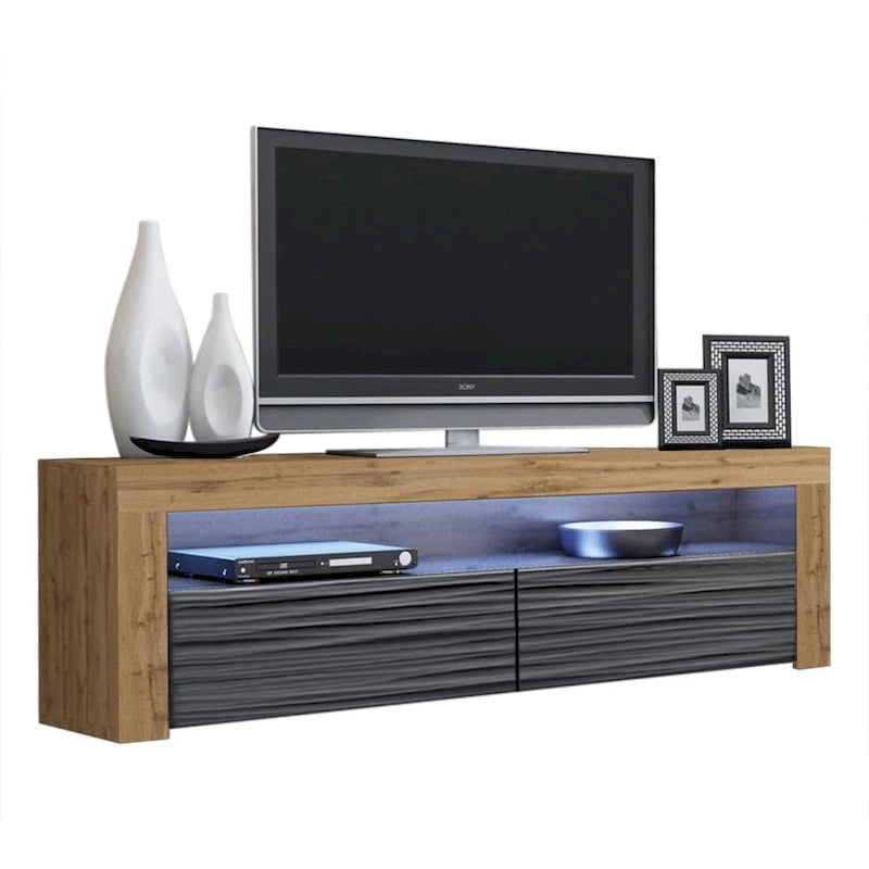 63" TV Stand with 16-Color LED Lights – High Gloss, 19 Color Options, Fits up to 70" TV, Single