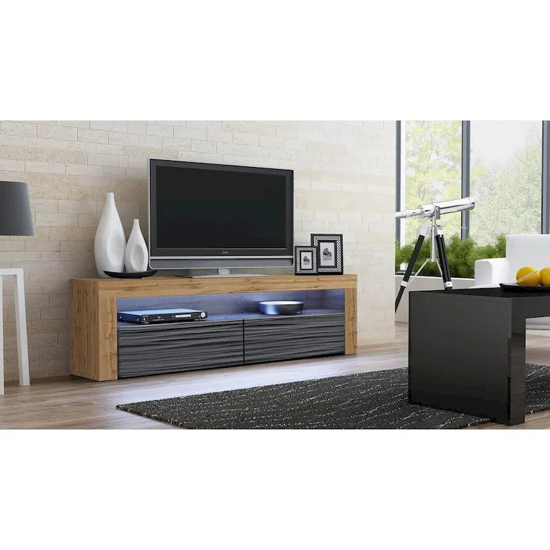 63" TV Stand with 16-Color LED Lights – High Gloss, 19 Color Options, Fits up to 70" TV, Single