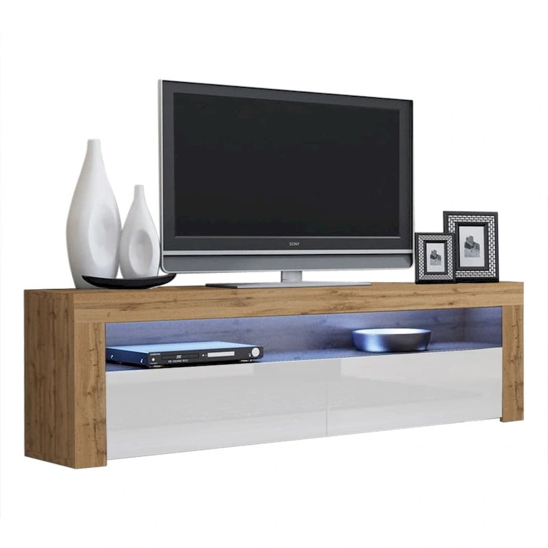 63" TV Stand with 16-Color LED Lights – High Gloss, 19 Color Options, Fits up to 70" TV, Single
