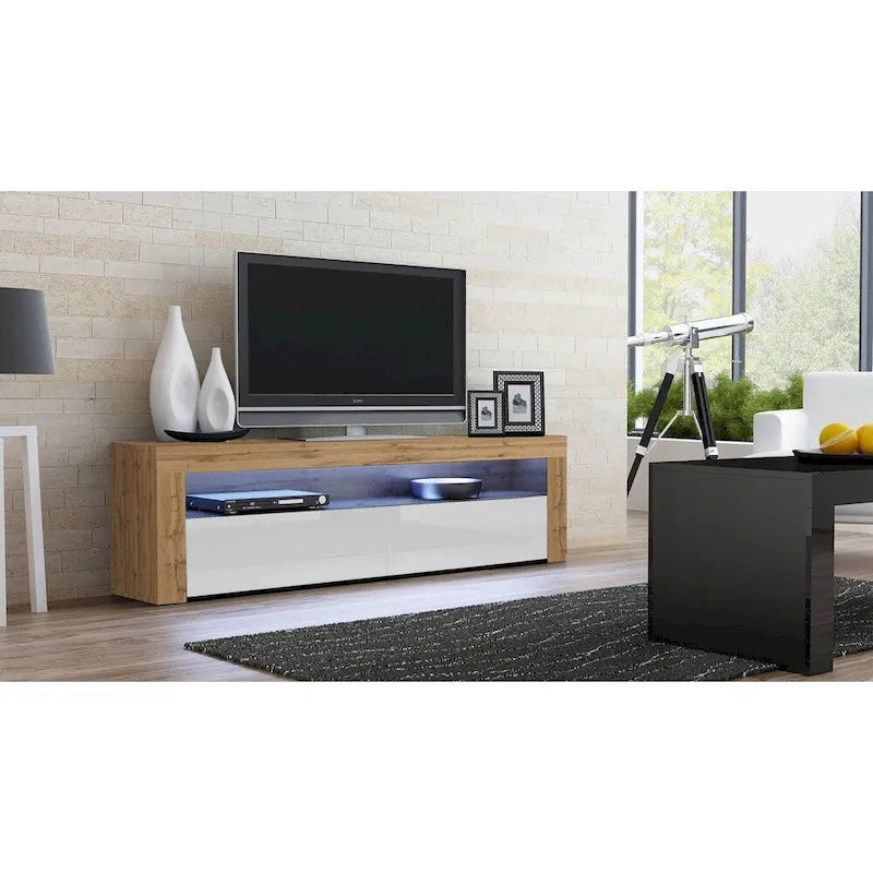 63" TV Stand with 16-Color LED Lights – High Gloss, 19 Color Options, Fits up to 70" TV, Single