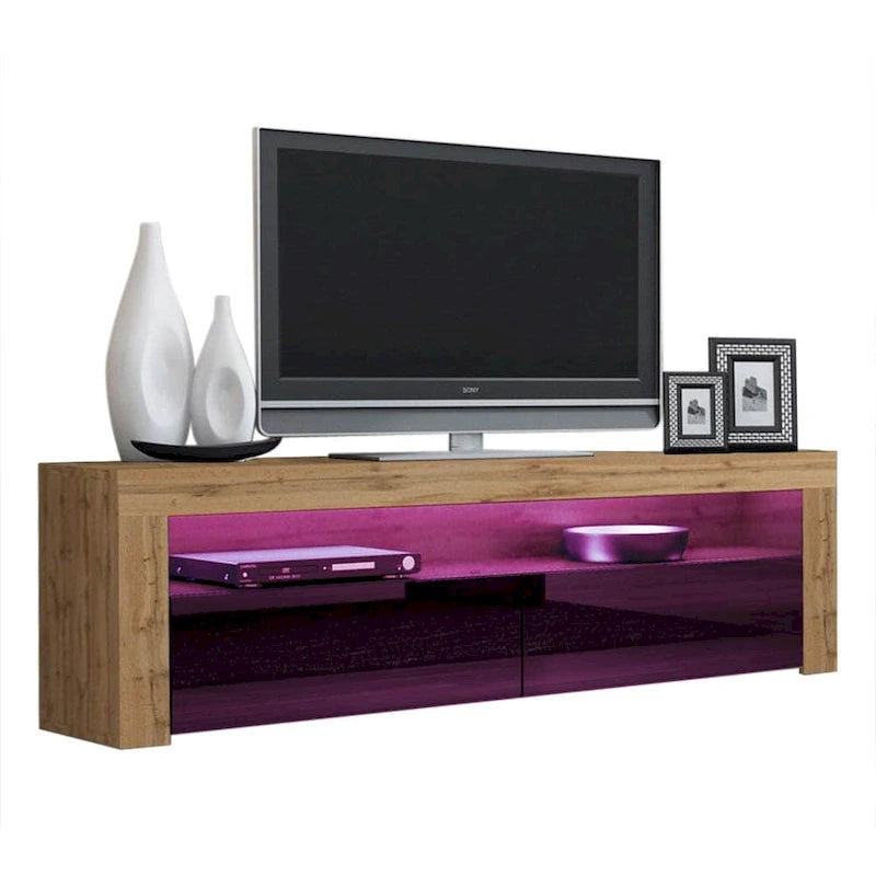 63" TV Stand with 16-Color LED Lights – High Gloss, 19 Color Options, Fits up to 70" TV, Single