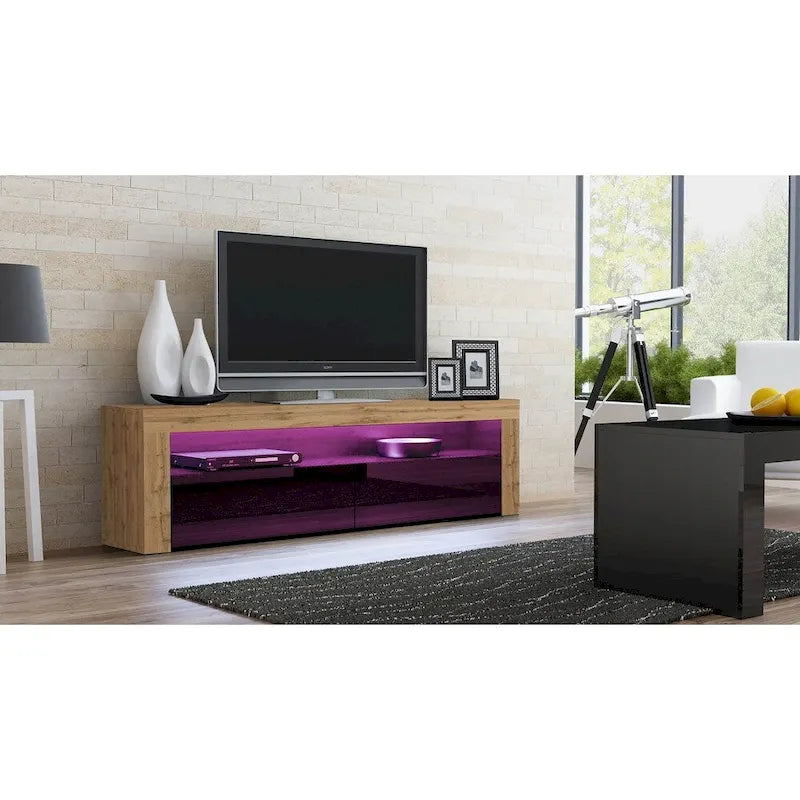 63" TV Stand with 16-Color LED Lights – High Gloss, 19 Color Options, Fits up to 70" TV, Single