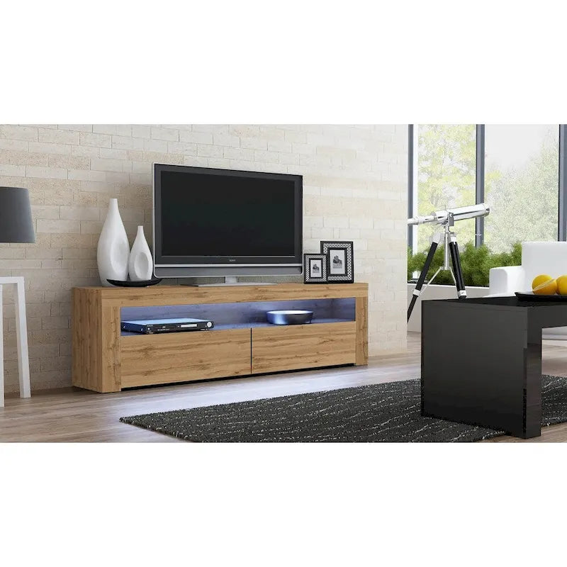63" TV Stand with 16-Color LED Lights – High Gloss, 19 Color Options, Fits up to 70" TV, Single