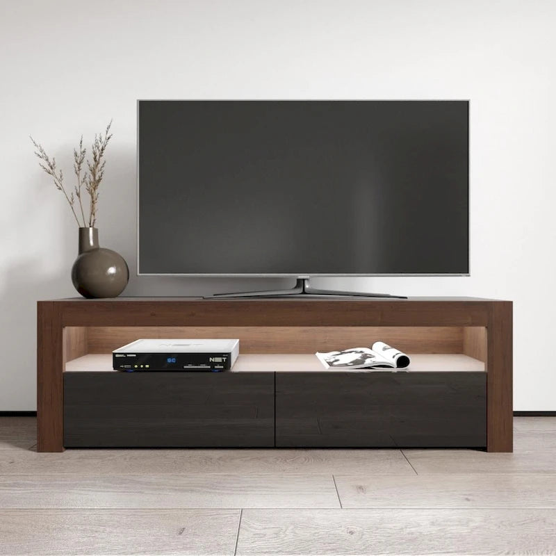 63" TV Stand with 16-Color LED Lights – High Gloss, 19 Color Options, Fits up to 70" TV, Single