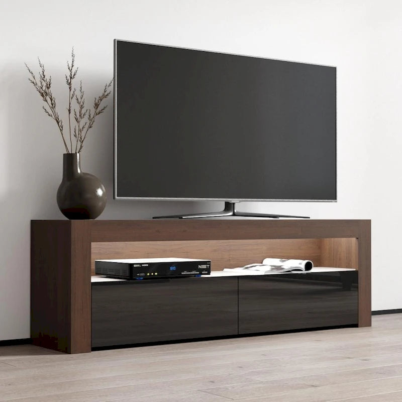 63" TV Stand with 16-Color LED Lights – High Gloss, 19 Color Options, Fits up to 70" TV, Single