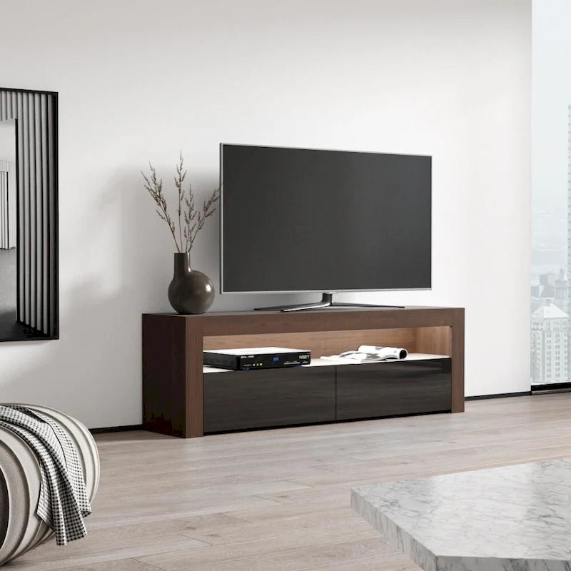 63" TV Stand with 16-Color LED Lights – High Gloss, 19 Color Options, Fits up to 70" TV, Single