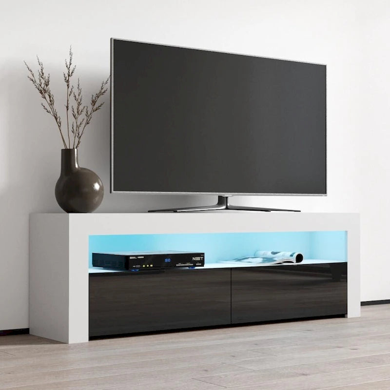 63" TV Stand with 16-Color LED Lights – High Gloss, 19 Color Options, Fits up to 70" TV, Single