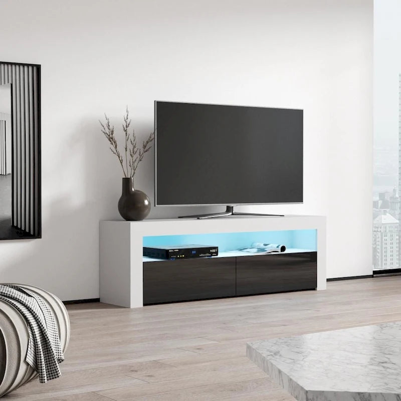 63" TV Stand with 16-Color LED Lights – High Gloss, 19 Color Options, Fits up to 70" TV, Single