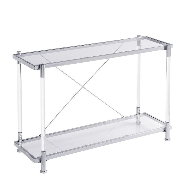 2-Tier Tempered Glass Console Table – Gold / Chrome, Steel & Acrylic Frame, Modern Style, Single