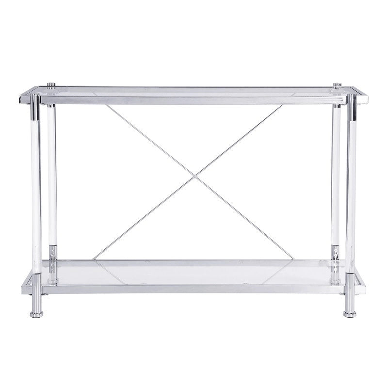 2-Tier Tempered Glass Console Table – Gold / Chrome, Steel & Acrylic Frame, Modern Style, Single