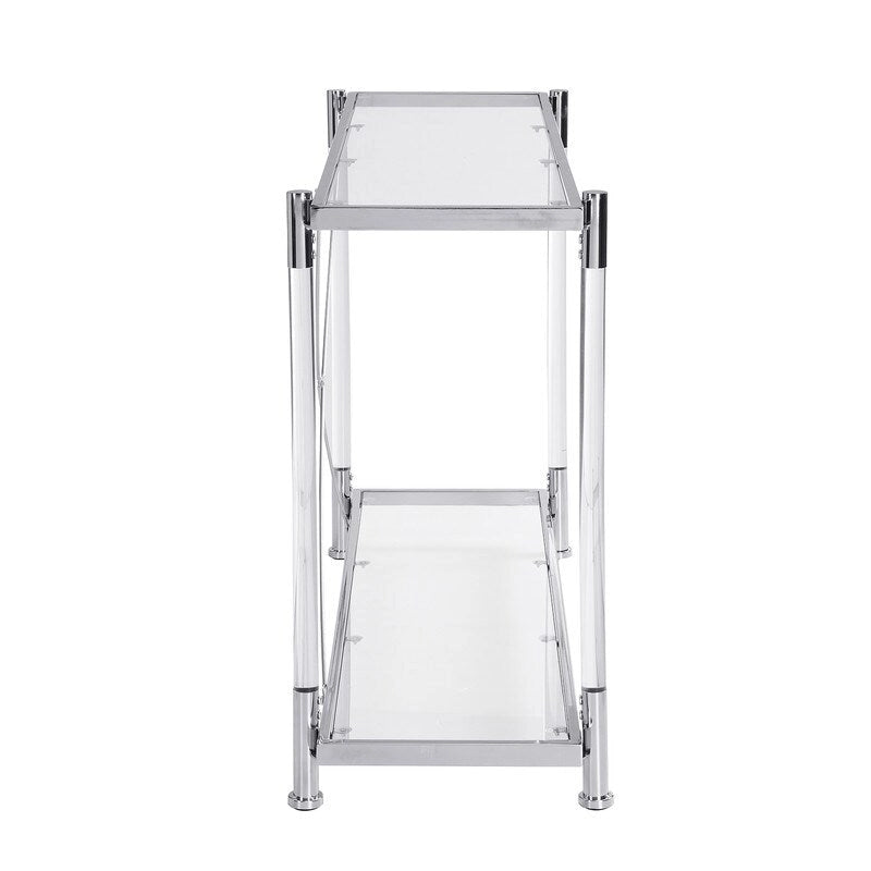 2-Tier Tempered Glass Console Table – Gold / Chrome, Steel & Acrylic Frame, Modern Style, Single