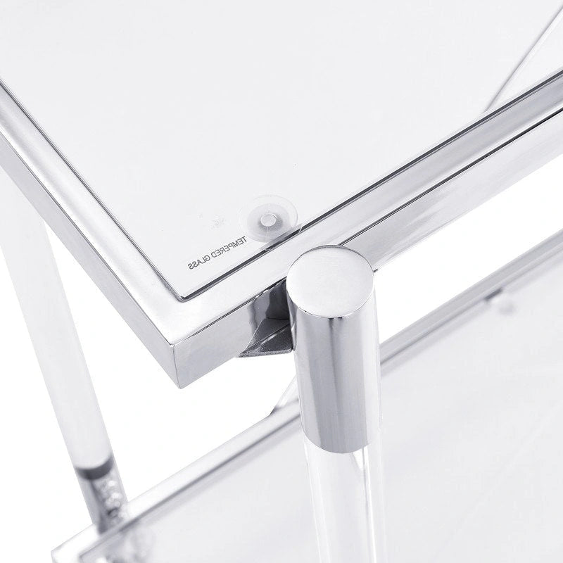 2-Tier Tempered Glass Console Table – Gold / Chrome, Steel & Acrylic Frame, Modern Style, Single