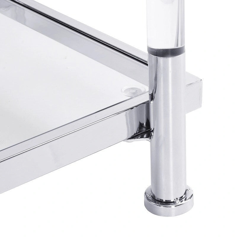 2-Tier Tempered Glass Console Table – Gold / Chrome, Steel & Acrylic Frame, Modern Style, Single
