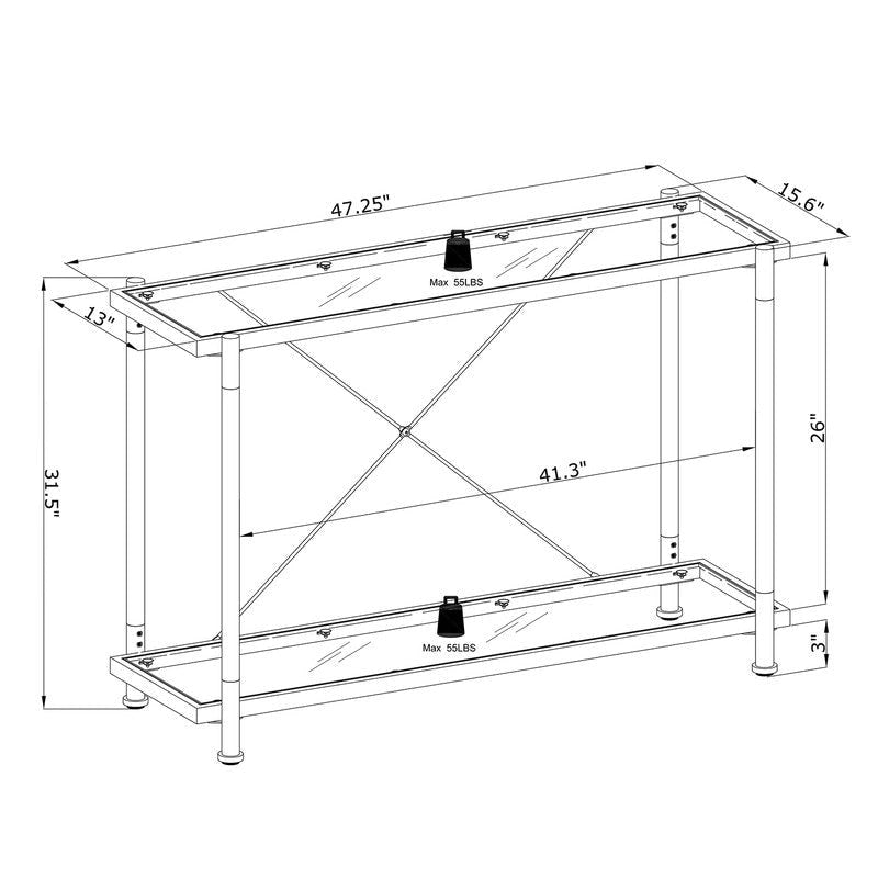 2-Tier Tempered Glass Console Table – Gold / Chrome, Steel & Acrylic Frame, Modern Style, Single