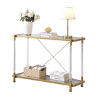 2-Tier Tempered Glass Console Table – Gold / Chrome, Steel & Acrylic Frame, Modern Style, Single