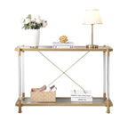 2-Tier Tempered Glass Console Table – Gold / Chrome, Steel & Acrylic Frame, Modern Style, Single