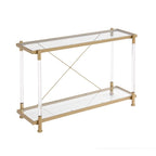 2-Tier Tempered Glass Console Table – Gold / Chrome, Steel & Acrylic Frame, Modern Style, Single