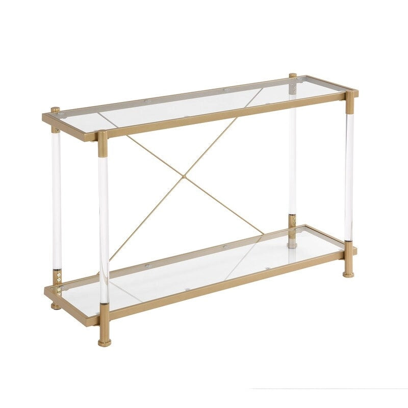 2-Tier Tempered Glass Console Table – Gold / Chrome, Steel & Acrylic Frame, Modern Style, Single