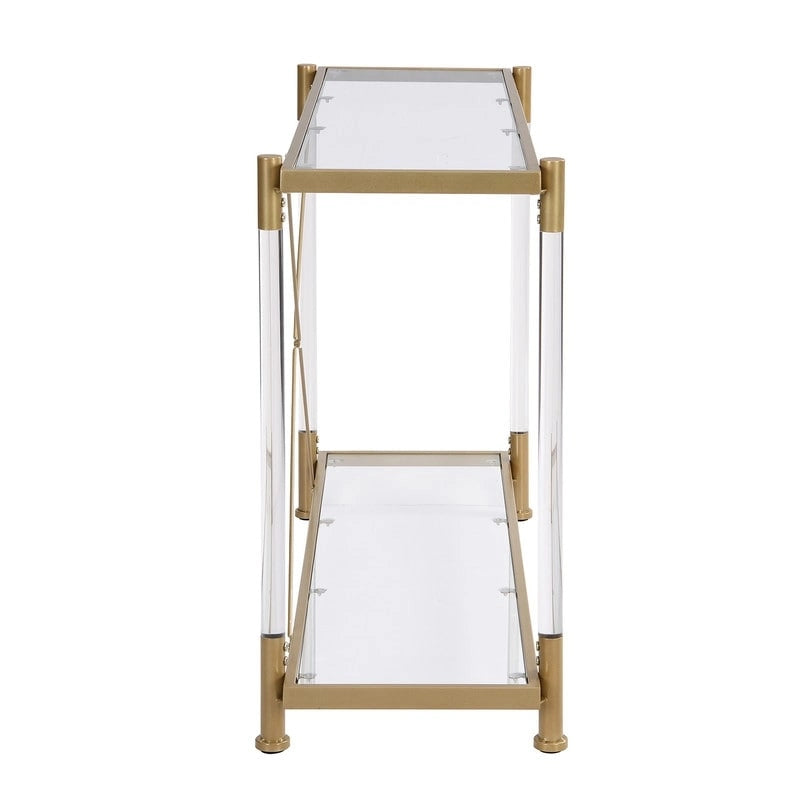 2-Tier Tempered Glass Console Table – Gold / Chrome, Steel & Acrylic Frame, Modern Style, Single