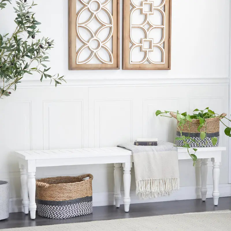 63" Slim Solid Wood Bench – White, Distressed Farmhouse Style, Seats 3, Fully Assembled