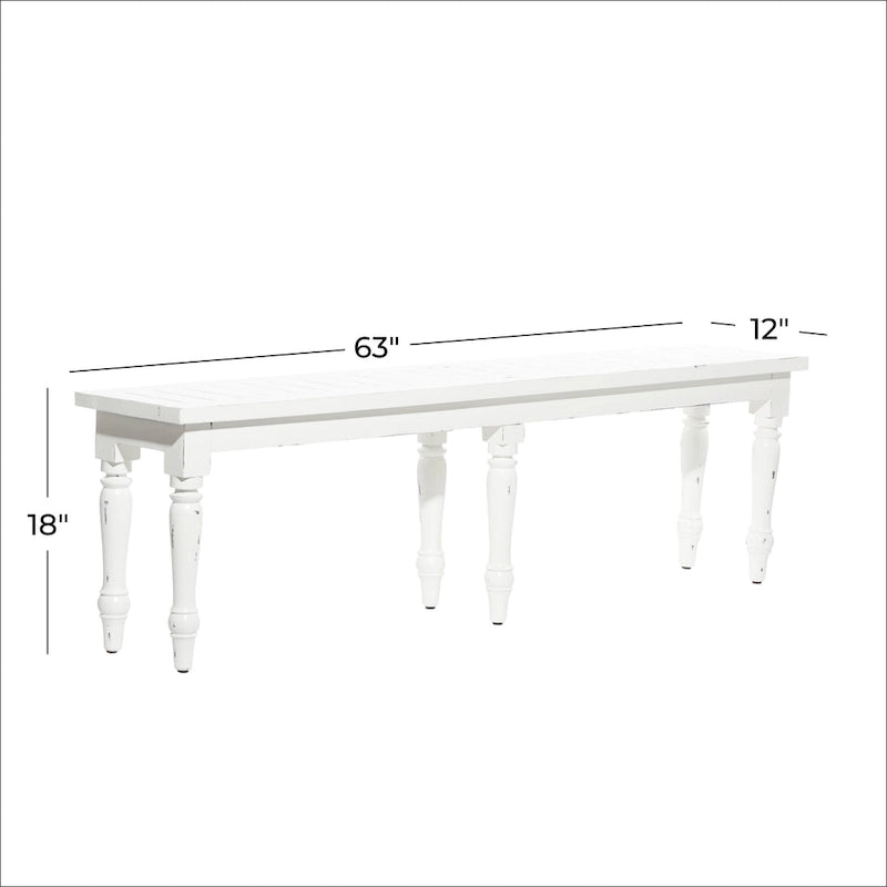 63" Slim Solid Wood Bench – White, Distressed Farmhouse Style, Seats 3, Fully Assembled