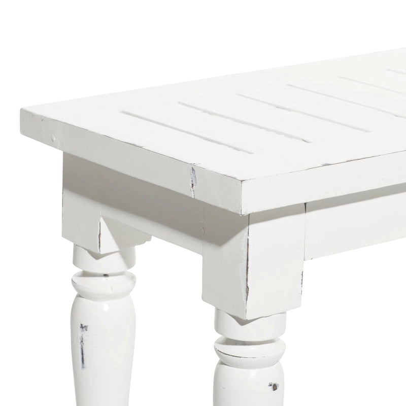 63" Slim Solid Wood Bench – White, Distressed Farmhouse Style, Seats 3, Fully Assembled