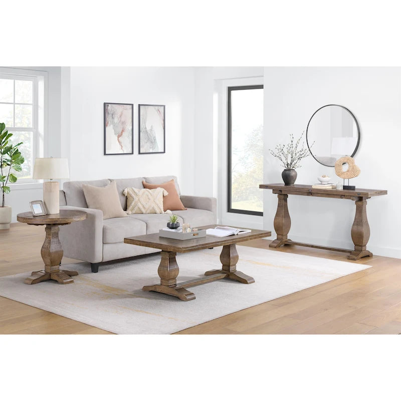 50" Solid Pine Coffee Table – Reclaimed Natural & White / Reclaimed Natural / Grey, Farmhouse Style, Single