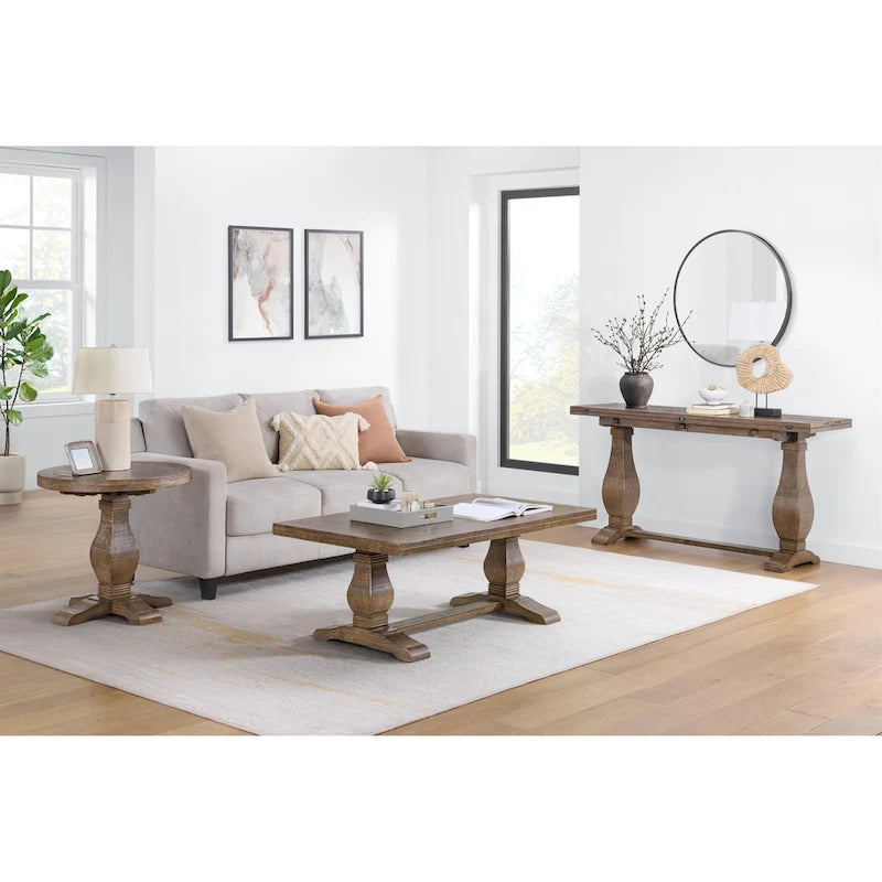 50" Solid Pine Coffee Table – Reclaimed Natural & White / Reclaimed Natural / Grey, Farmhouse Style, Single