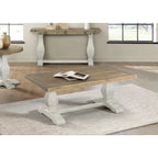 50" Solid Pine Coffee Table – Reclaimed Natural & White / Reclaimed Natural / Grey, Farmhouse Style, Single
