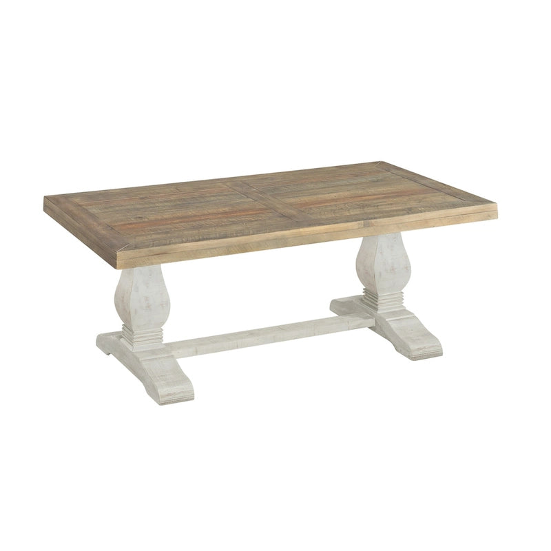 50" Solid Pine Coffee Table – Reclaimed Natural & White / Reclaimed Natural / Grey, Farmhouse Style, Single