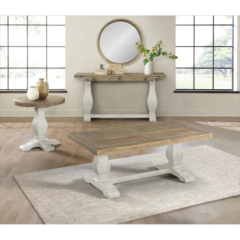 50" Solid Pine Coffee Table – Reclaimed Natural & White / Reclaimed Natural / Grey, Farmhouse Style, Single