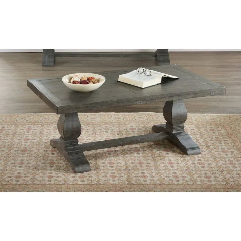 50" Solid Pine Coffee Table – Reclaimed Natural & White / Reclaimed Natural / Grey, Farmhouse Style, Single