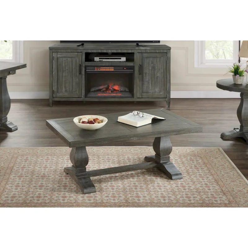 50" Solid Pine Coffee Table – Reclaimed Natural & White / Reclaimed Natural / Grey, Farmhouse Style, Single