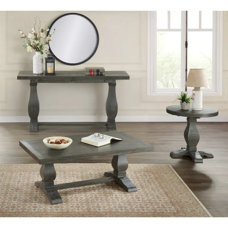 50" Solid Pine Coffee Table – Reclaimed Natural & White / Reclaimed Natural / Grey, Farmhouse Style, Single