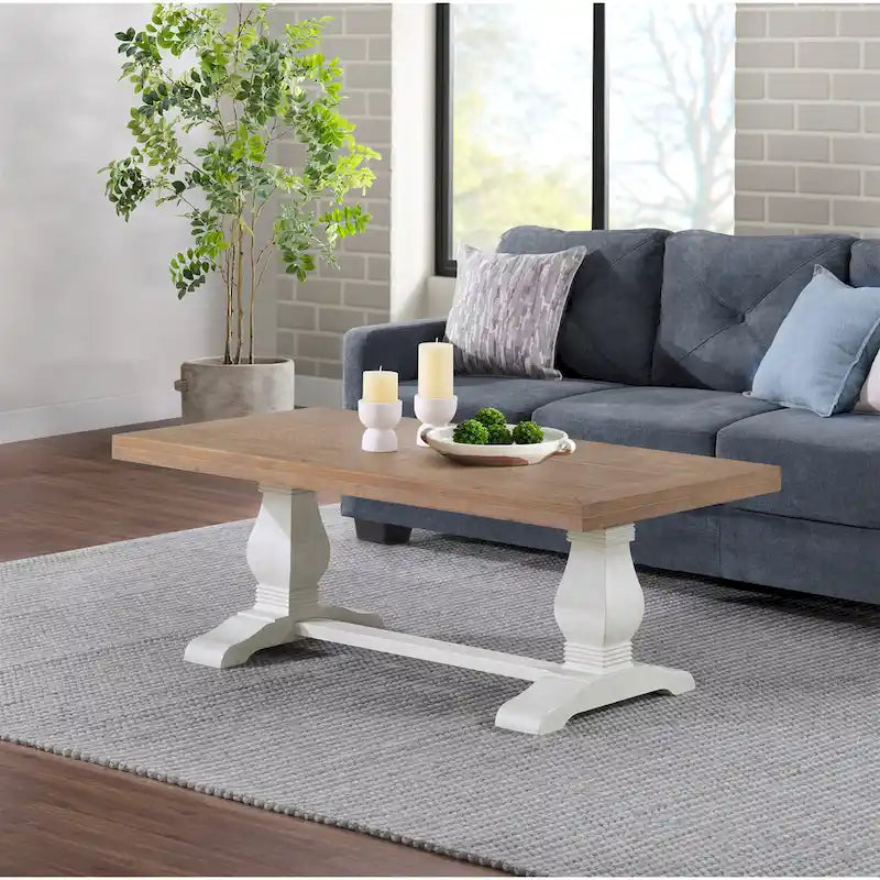 50" Solid Pine Coffee Table – Reclaimed Natural & White / Reclaimed Natural / Grey, Farmhouse Style, Single