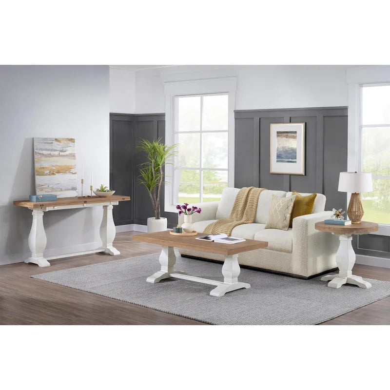50" Solid Pine Coffee Table – Reclaimed Natural & White / Reclaimed Natural / Grey, Farmhouse Style, Single