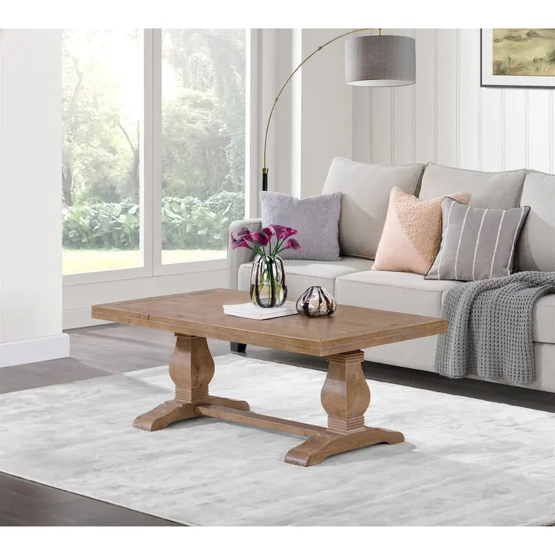 50" Solid Pine Coffee Table – Reclaimed Natural & White / Reclaimed Natural / Grey, Farmhouse Style, Single