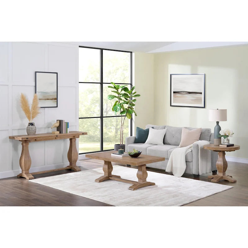 50" Solid Pine Coffee Table – Reclaimed Natural & White / Reclaimed Natural / Grey, Farmhouse Style, Single